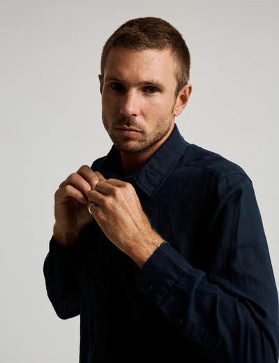 MR SIMPLE Linen Long Sleeve Shirt navy