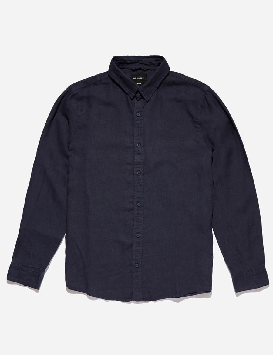 MR SIMPLE Linen Long Sleeve Shirt navy