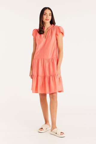 CABLE MELBOURNE Iris Frill Dress coral
