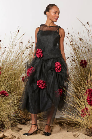 M.A. DAINTY Eternal Love Skirt black red roses