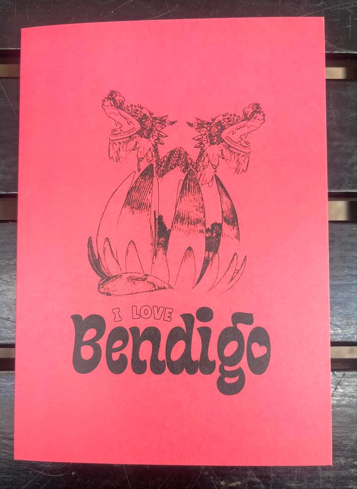 I LOVE BENDIGO Dragon Lotus Greeting Card blood orange
