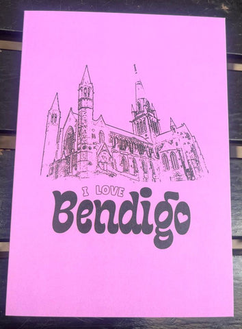 I LOVE BENDIGO Cathedral Greeting Card violet