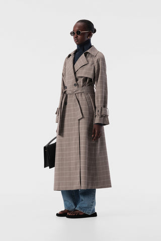 ELKA COLLECTIVE Freja Trench chocolate check