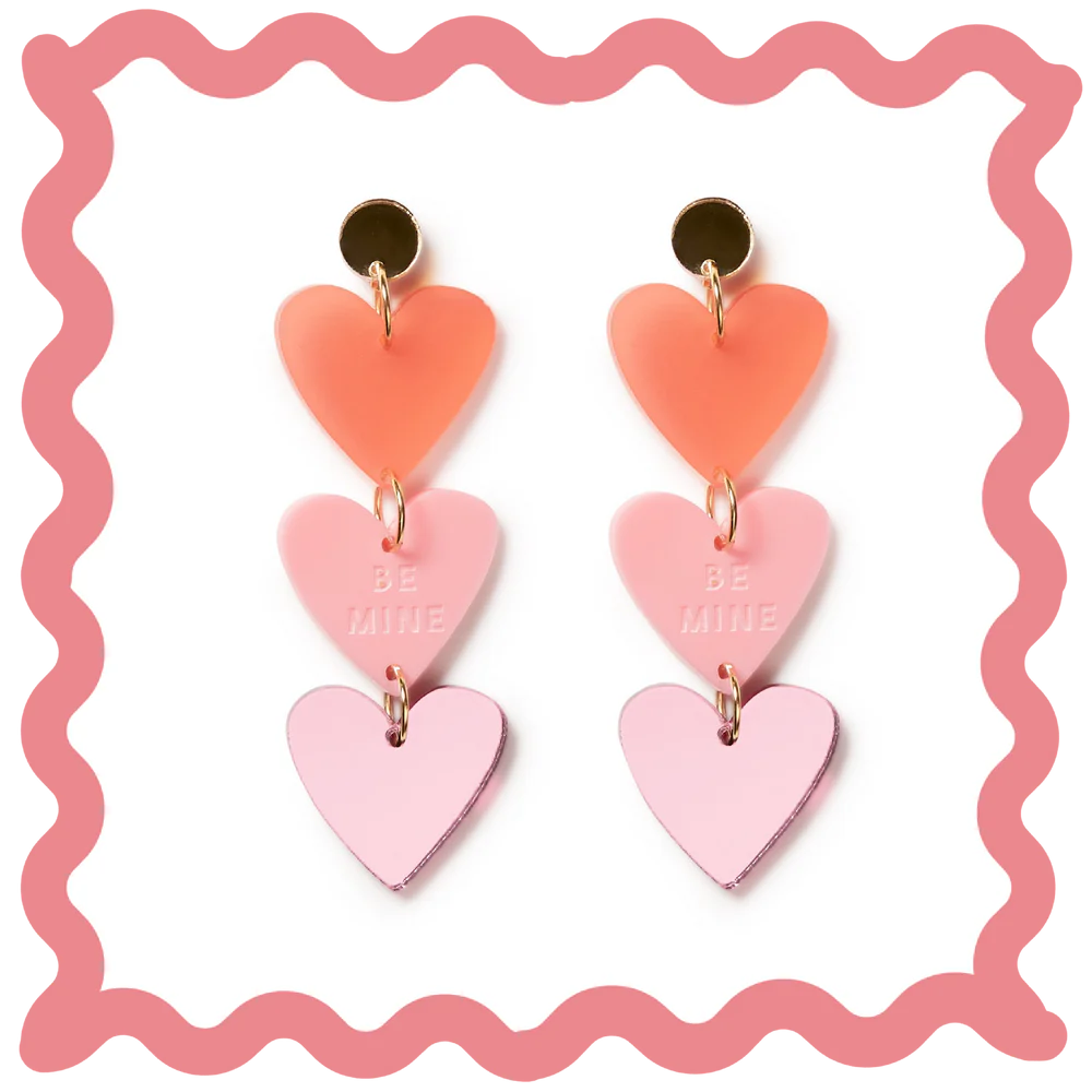 EMELDO DESIGN Be Mine Heart Dangles pinks red