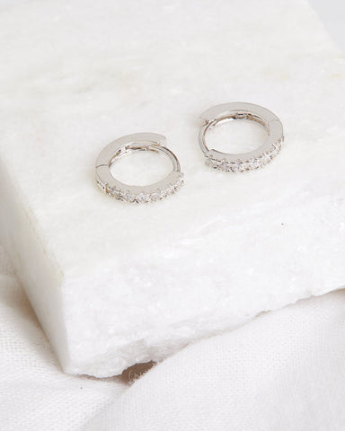 FINER RINGS White Stone Hoops silver