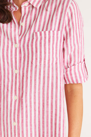 CABLE MELBOURNE Pure Linen Shirt Dress prink stripe