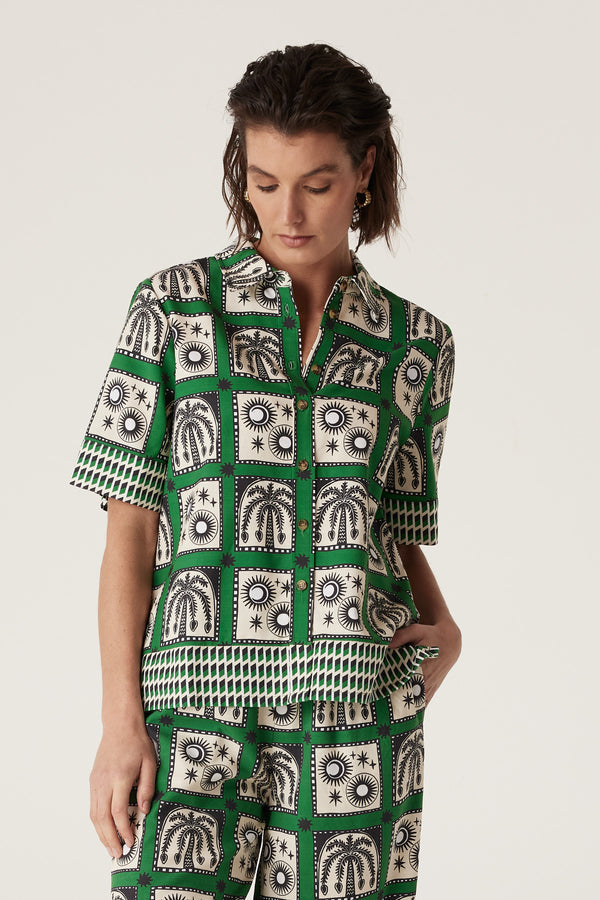 CABLE MELBOURNE Raffles Shirt green print