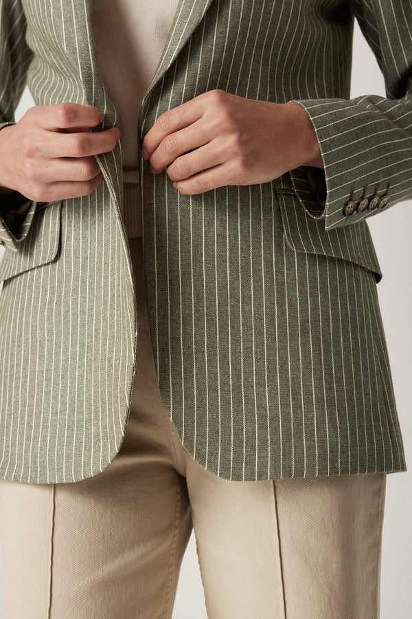 CABLE MELBOURNE Mosman Pinstripe Blazer sage green