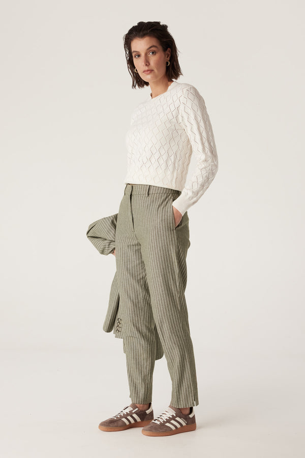 CABLE MELBOURNE Mosman Pinstripe Pant sage green