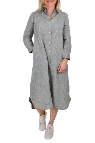 CABLE MELBOURNE Pure Linen Shirt Dress moss chambray