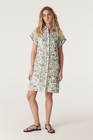 CABLE MELBOURNE Oasis Linen Dress palm print