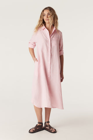 CABLE MELBOURNE Pure Linen Shirt Dress pink