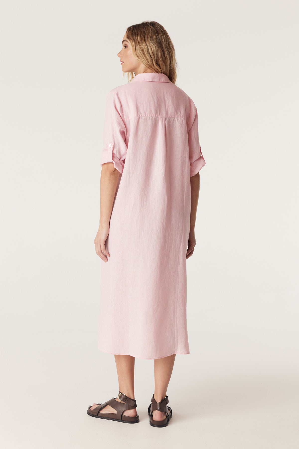 CABLE MELBOURNE Pure Linen Shirt Dress pink