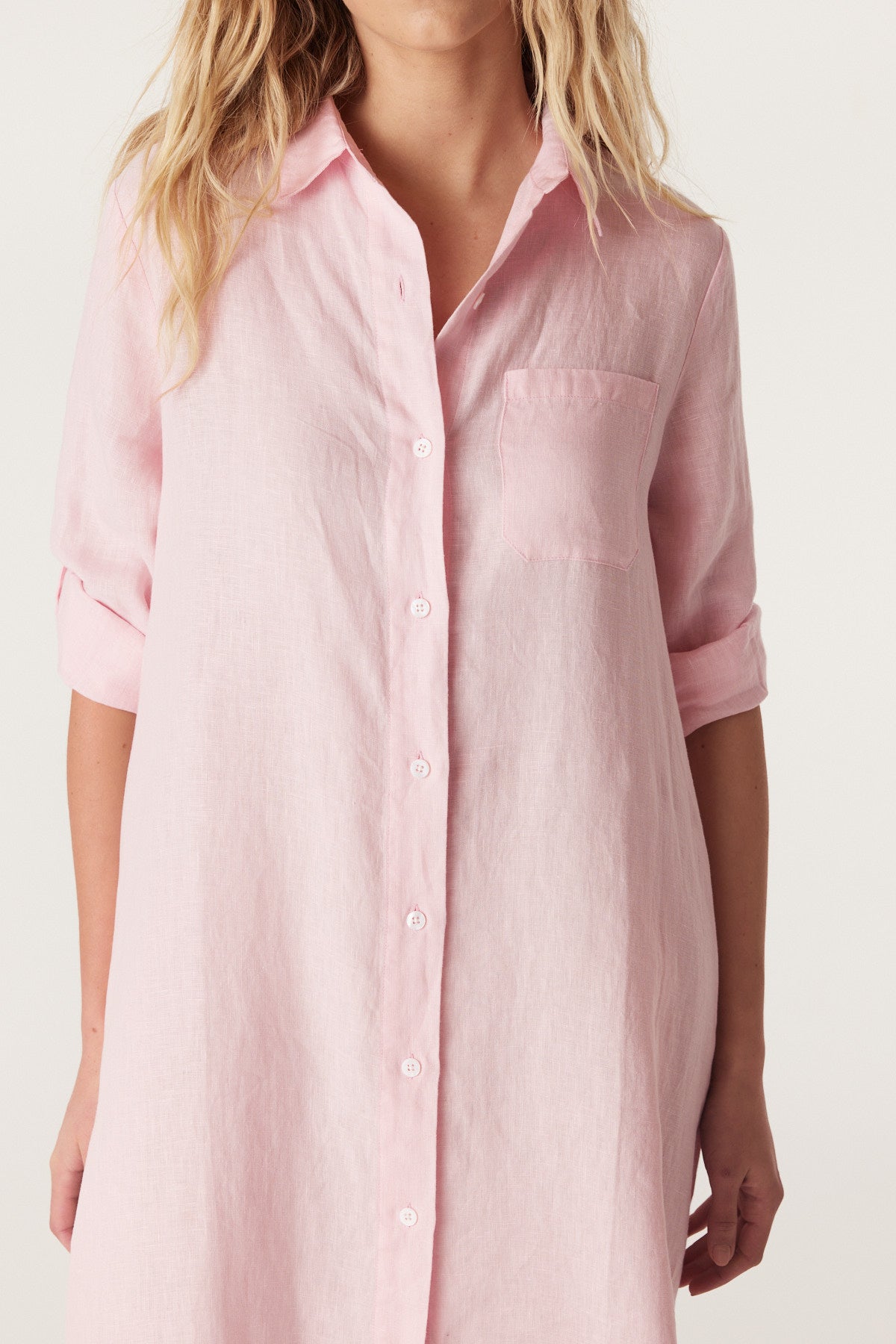 CABLE MELBOURNE Pure Linen Shirt Dress pink