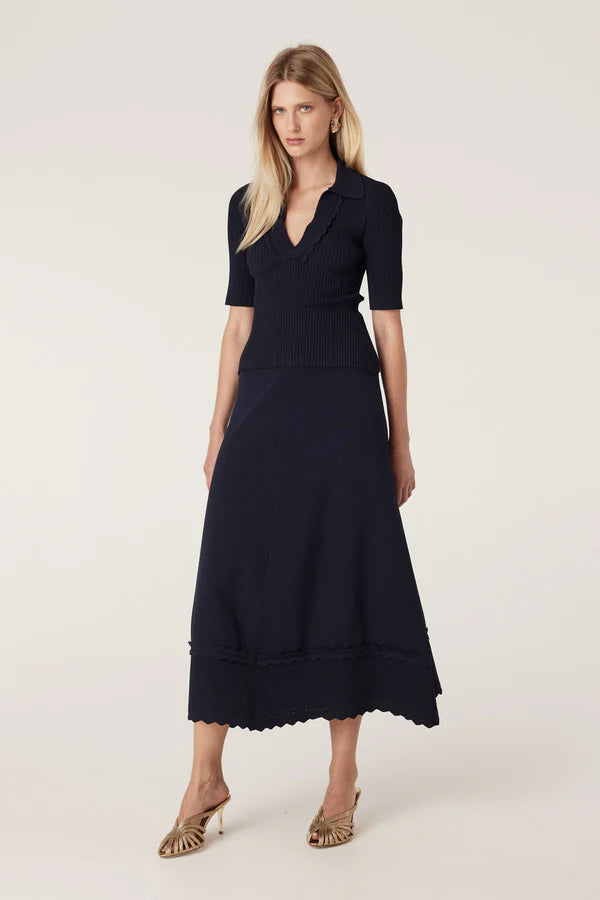 CABLE MELBOURNE Villa Crepe Polo Top navy