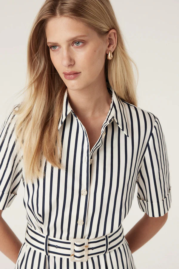 CABLE MELBOURNE Lina Striped Shirt Dress navy stripe