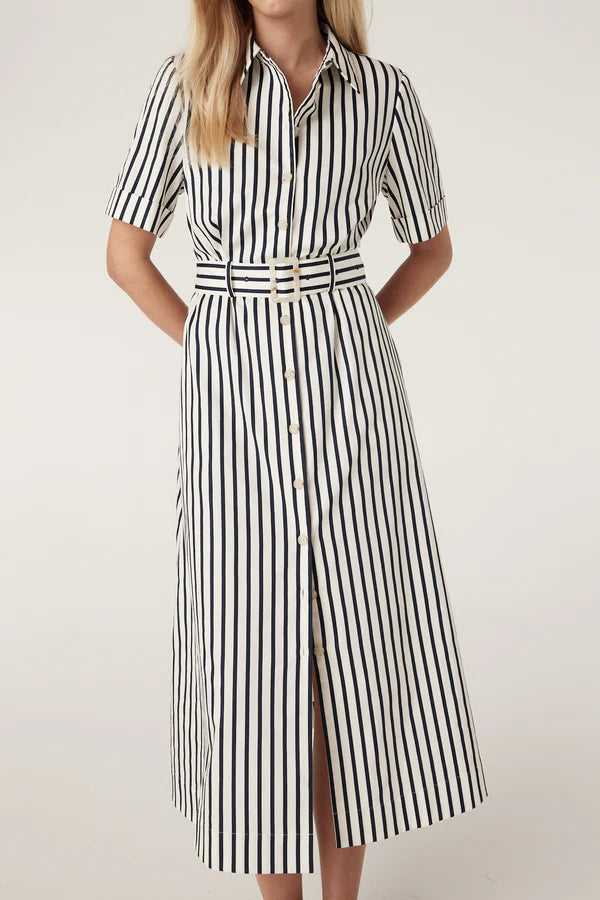 CABLE MELBOURNE Lina Striped Shirt Dress navy stripe