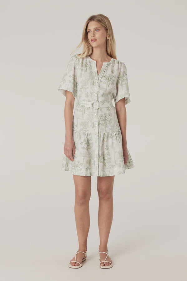 CABLE MELBOURNE Gracie Linen Dress palm print