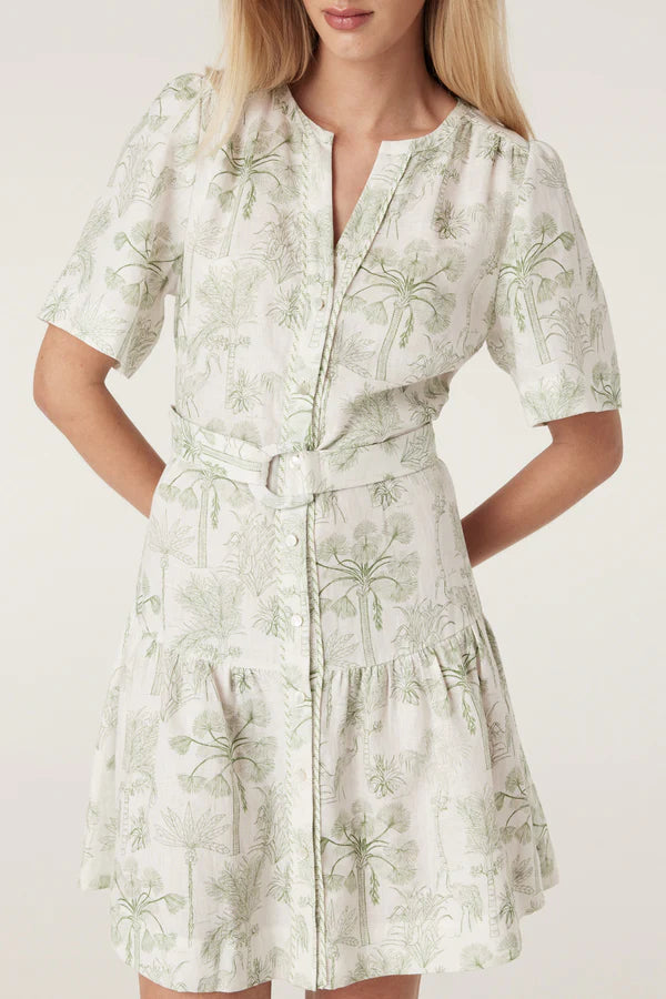 CABLE MELBOURNE Gracie Linen Dress palm print