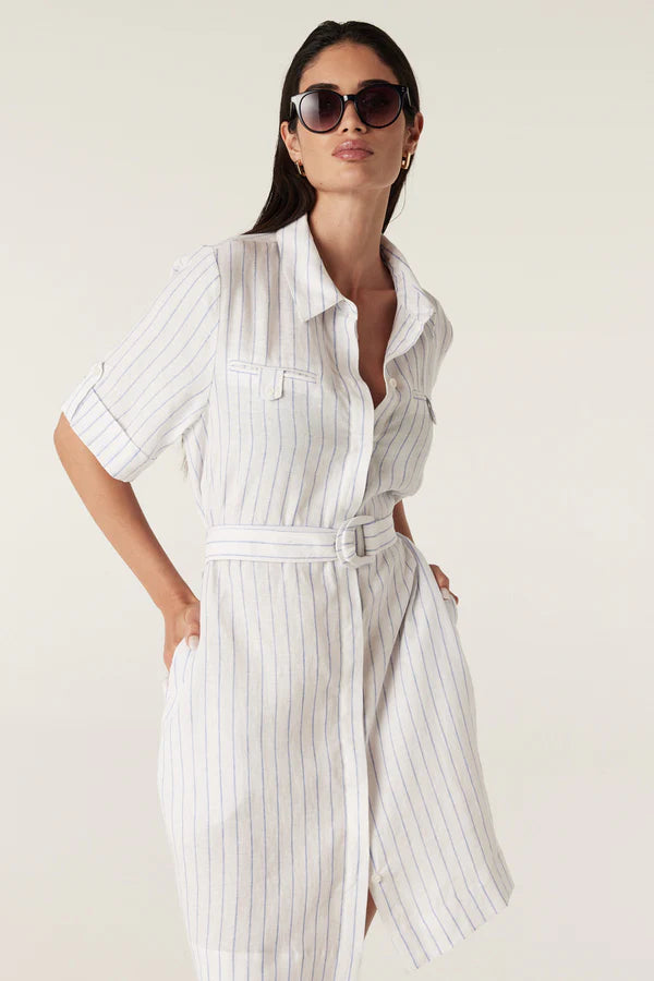 CABLE MELBOURNE Sail Linen Dress blue pinstripe