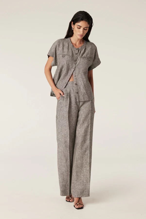 CABLE MELBOURNE Linden Linen Pant slate pinstripe