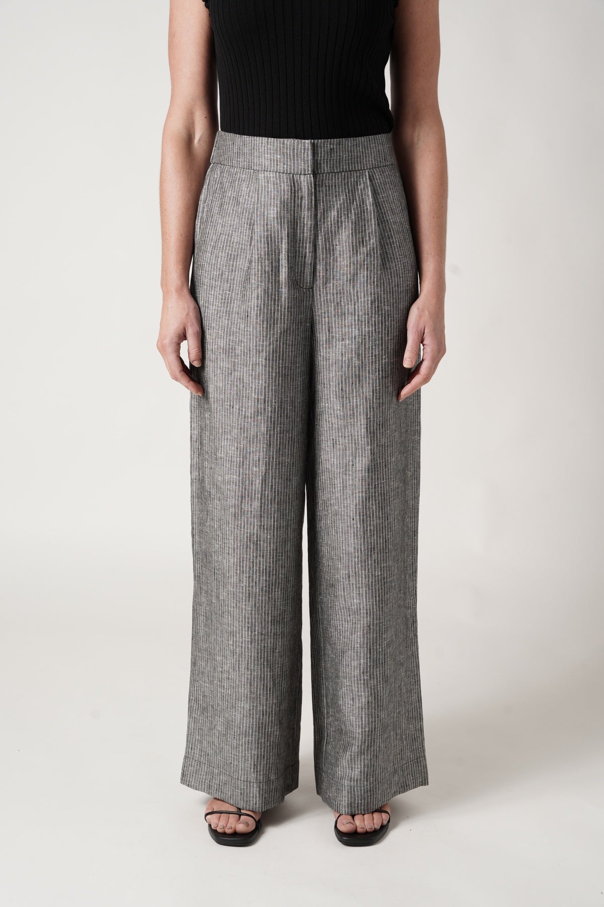CABLE MELBOURNE Linden Linen Pant slate pinstripe