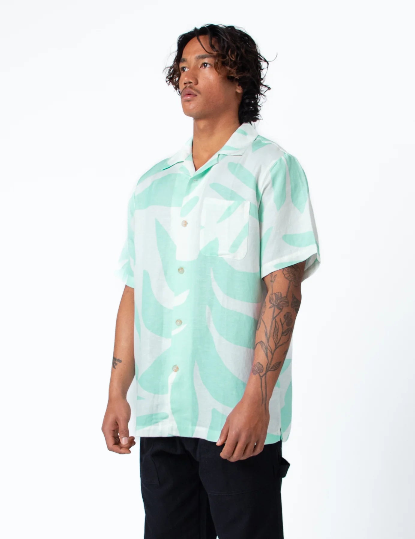 MR SIMPLE HOLIDAY Palm Cuban SS Shirt LT blue