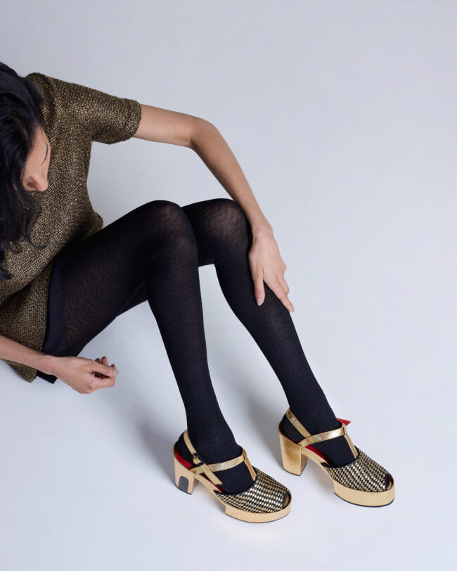 TIGHTOLOGY Herringbone Merino Wool Tights - Black