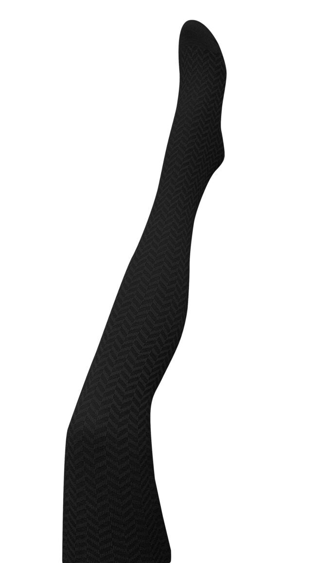 TIGHTOLOGY Herringbone Merino Wool Tights - Black