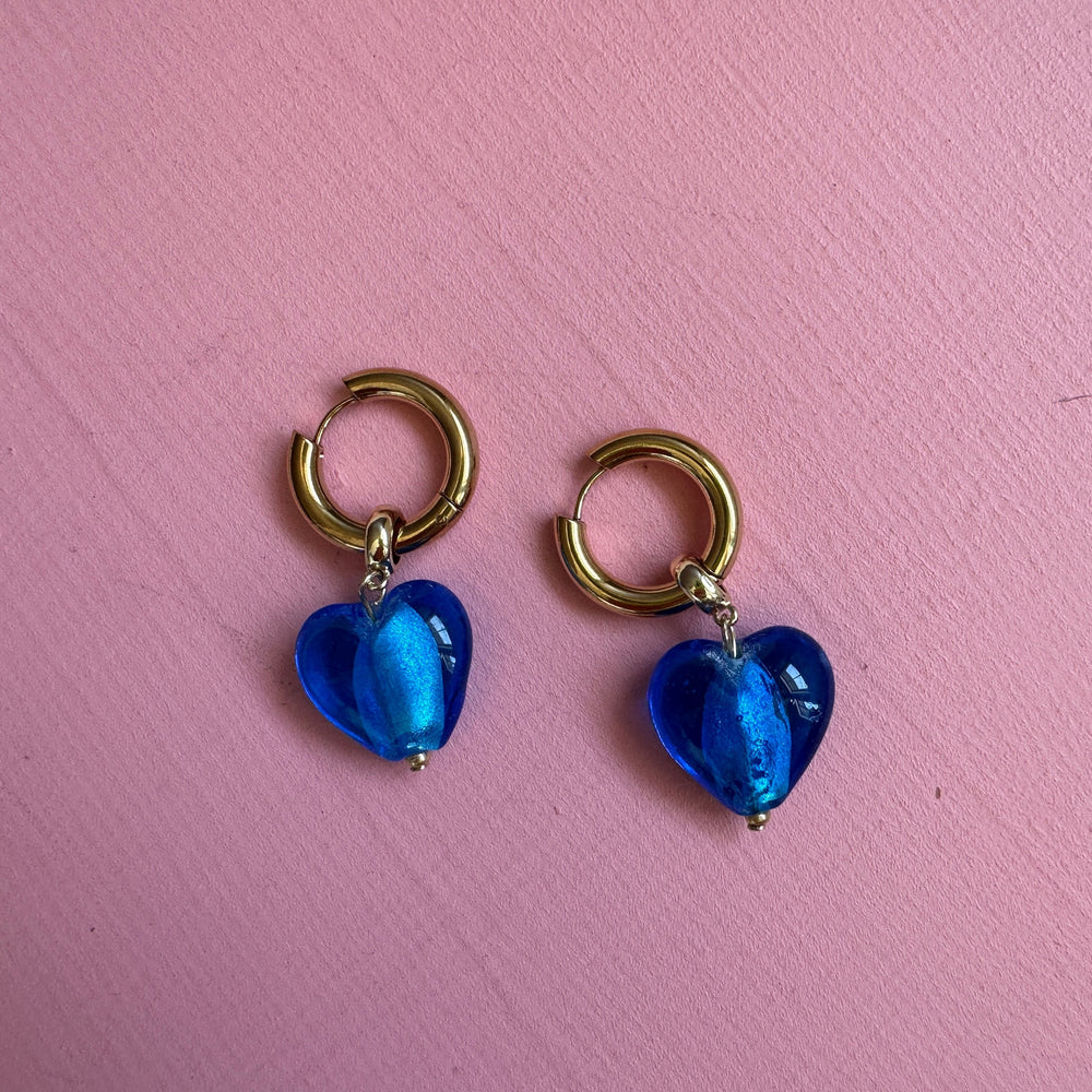 EMELDO DESIGN Allee Glass Heart Hoops blue