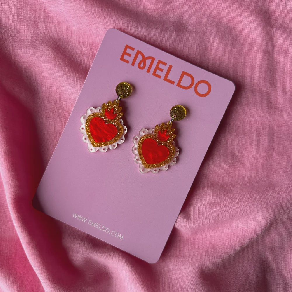 EMELDO DESIGN Crown Heart Drops pink red gold
