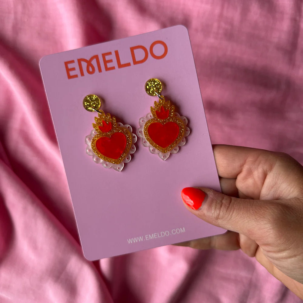EMELDO DESIGN Crown Heart Drops pink red gold
