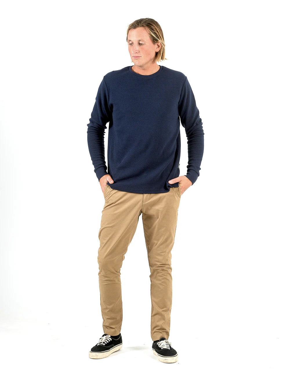 MR SIMPLE Smith LS Waffle Tee navy