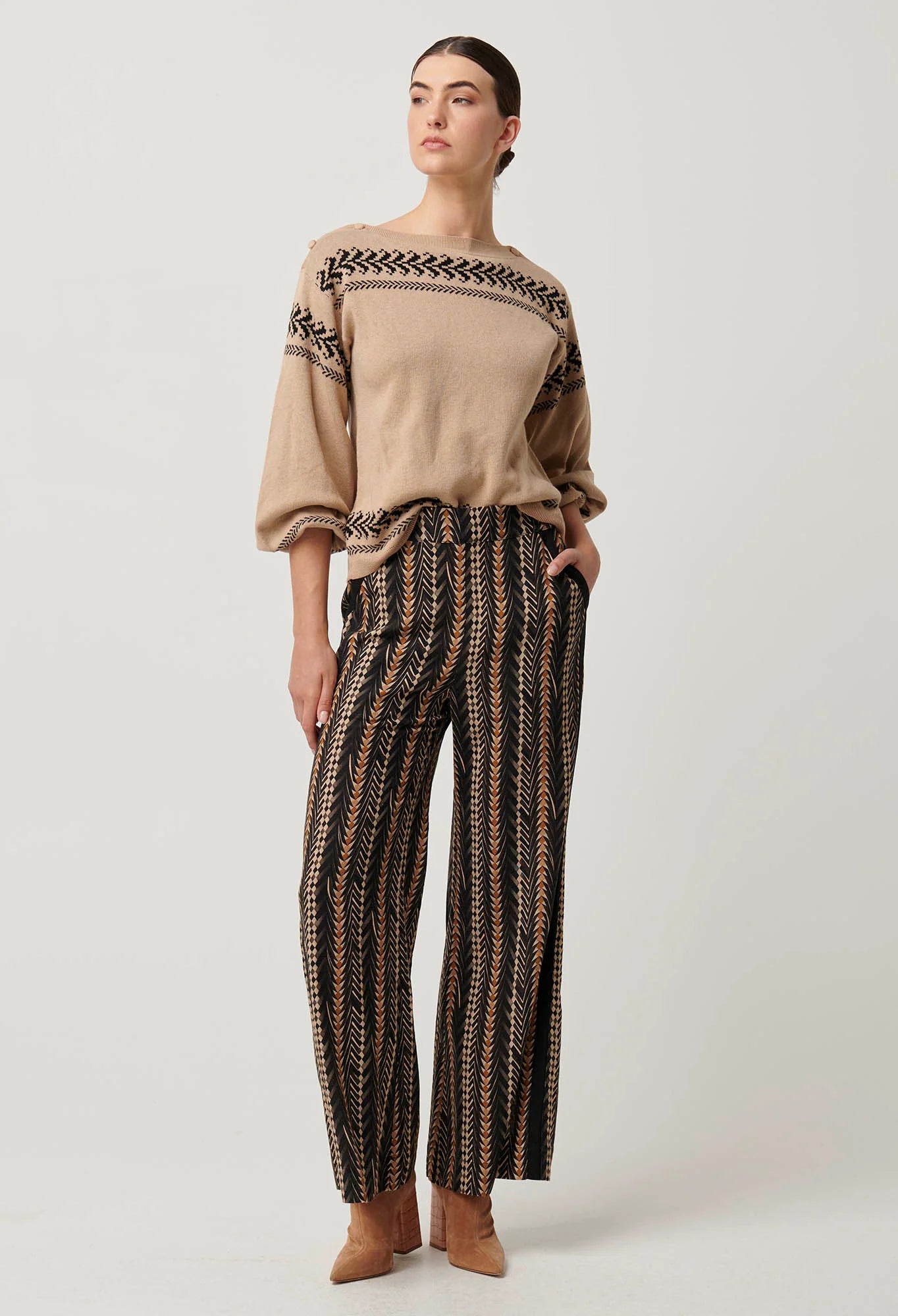 ONCE WAS Odessa Merino Blend Knit Top wheat