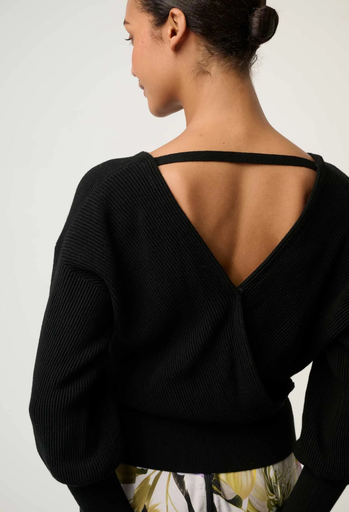 ONCE WAS Clarissa Merino Wool Blend Reversible Knit Top black