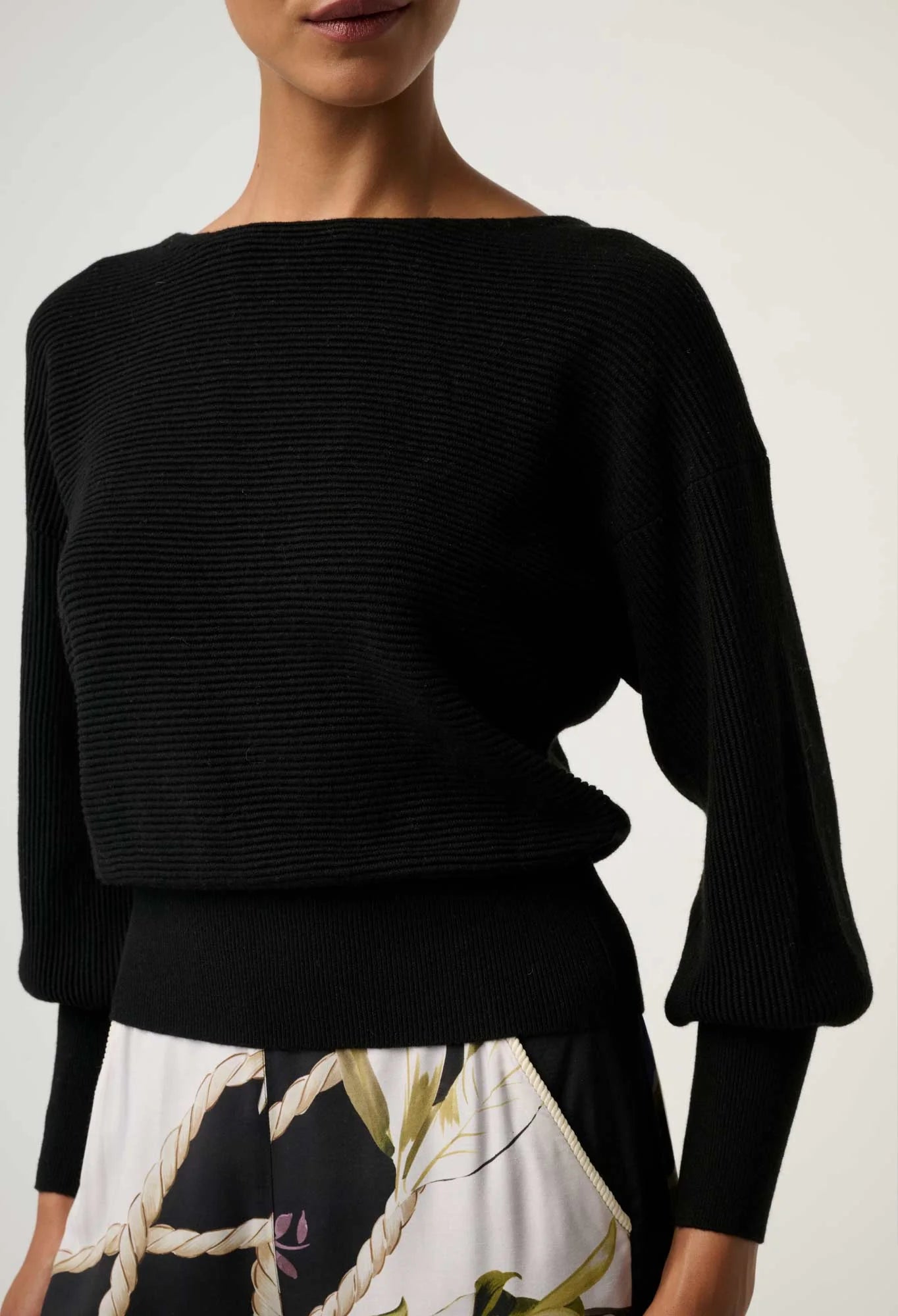 ONCE WAS Clarissa Merino Wool Blend Reversible Knit Top black