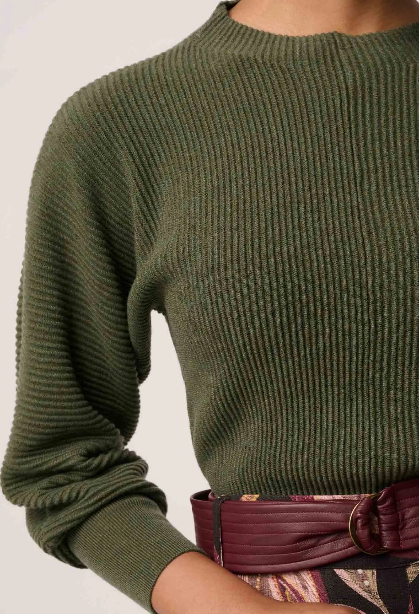 ONCE WAS Roselle Merino Wool Blend Knit winter moss