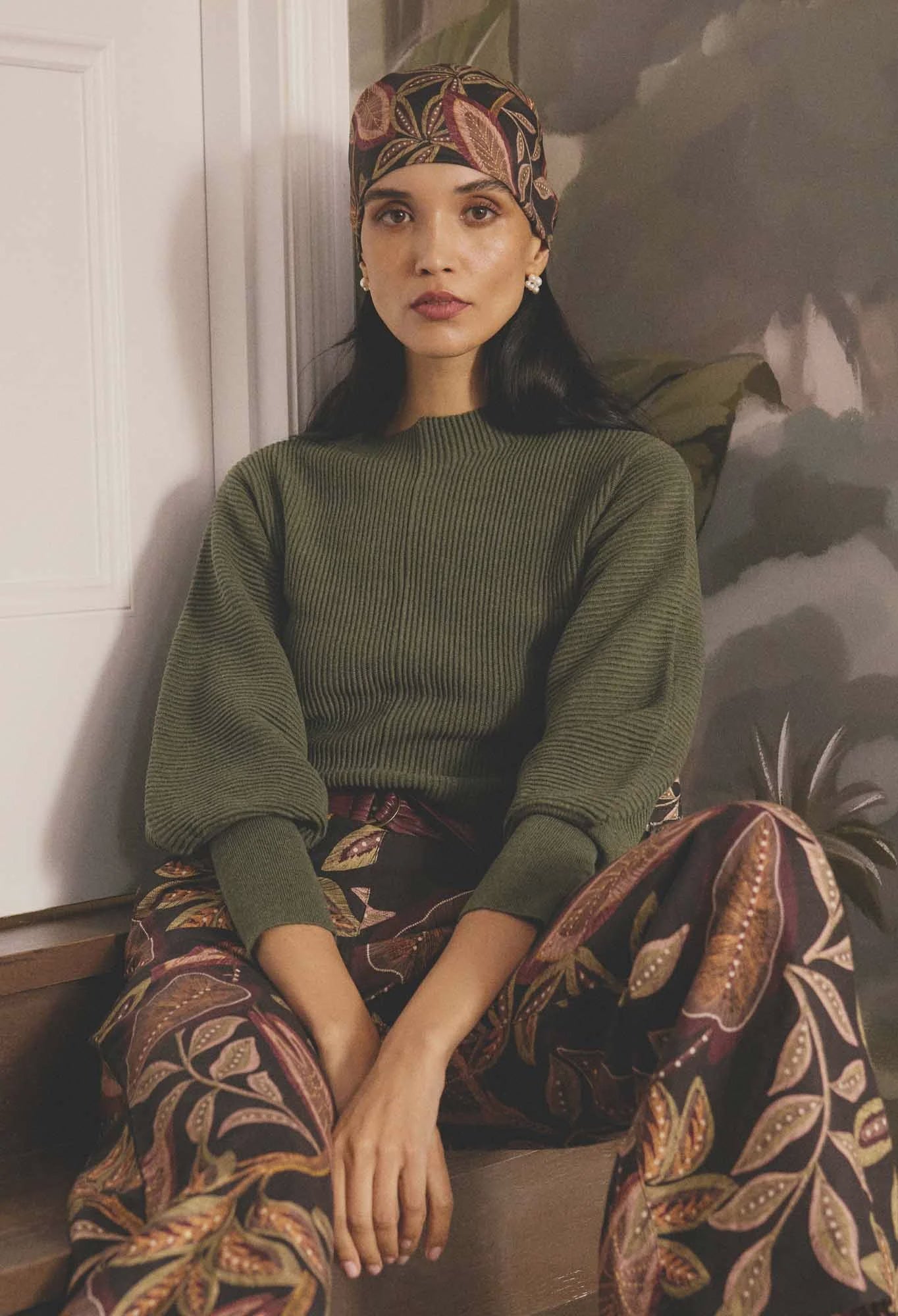 ONCE WAS Roselle Merino Wool Blend Knit winter moss