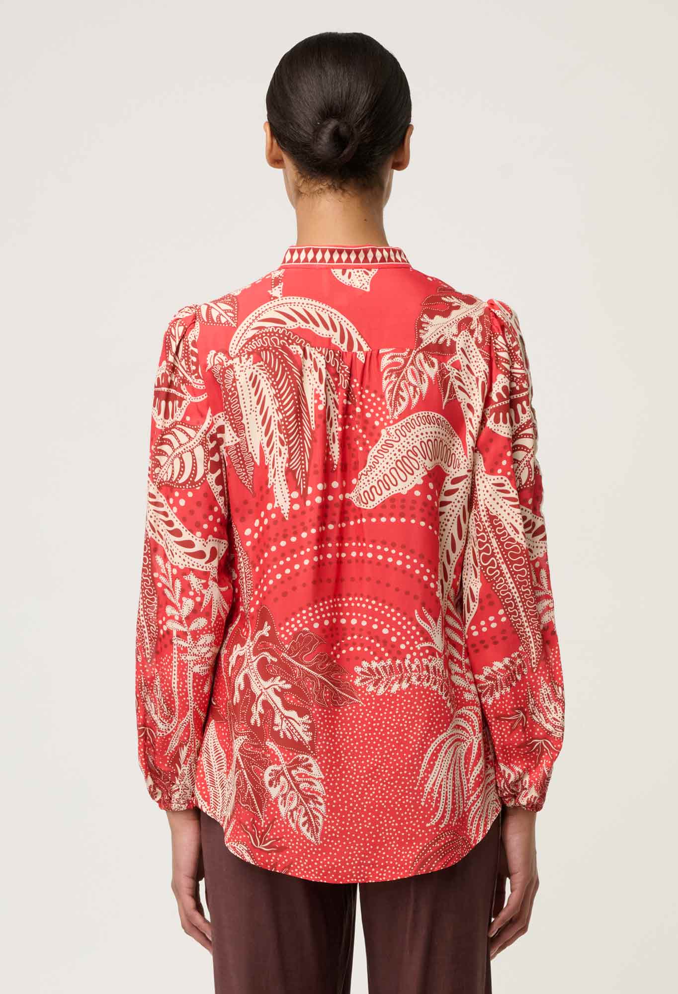 ONCE WAS Audrey Viscose Faille Blouse crimson palms