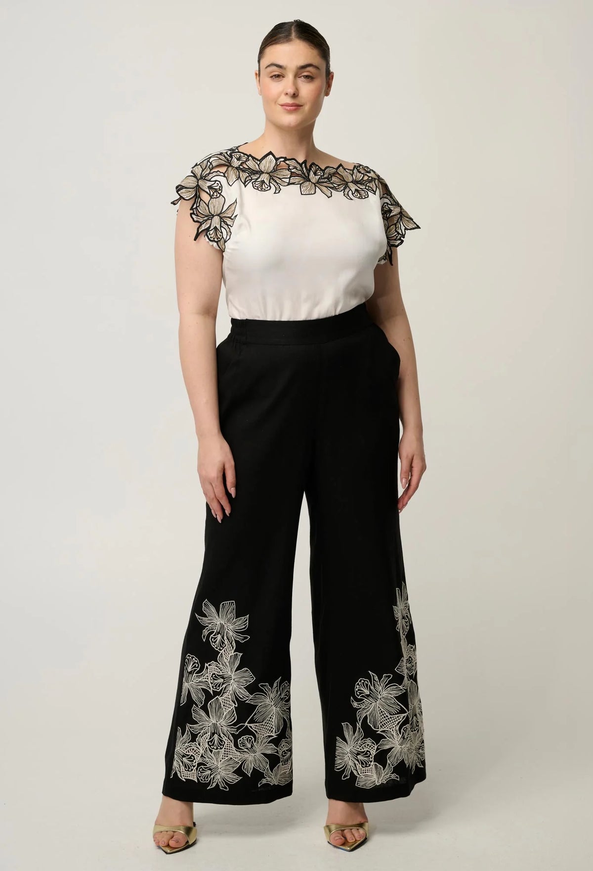 ONCE WAS Eleanor Cupro Blend Embroidery Detail Top ivory