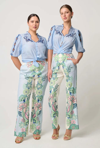 ONCE WAS Carlyle Linen Placement Pant paradi  flè print