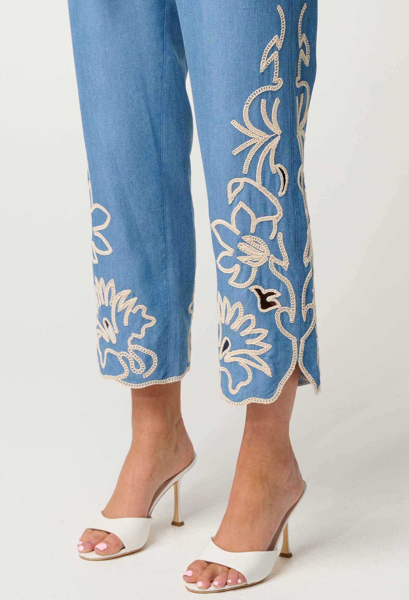 ONCE WAS Helm Tencel Embroidered Straight Leg Pant sky