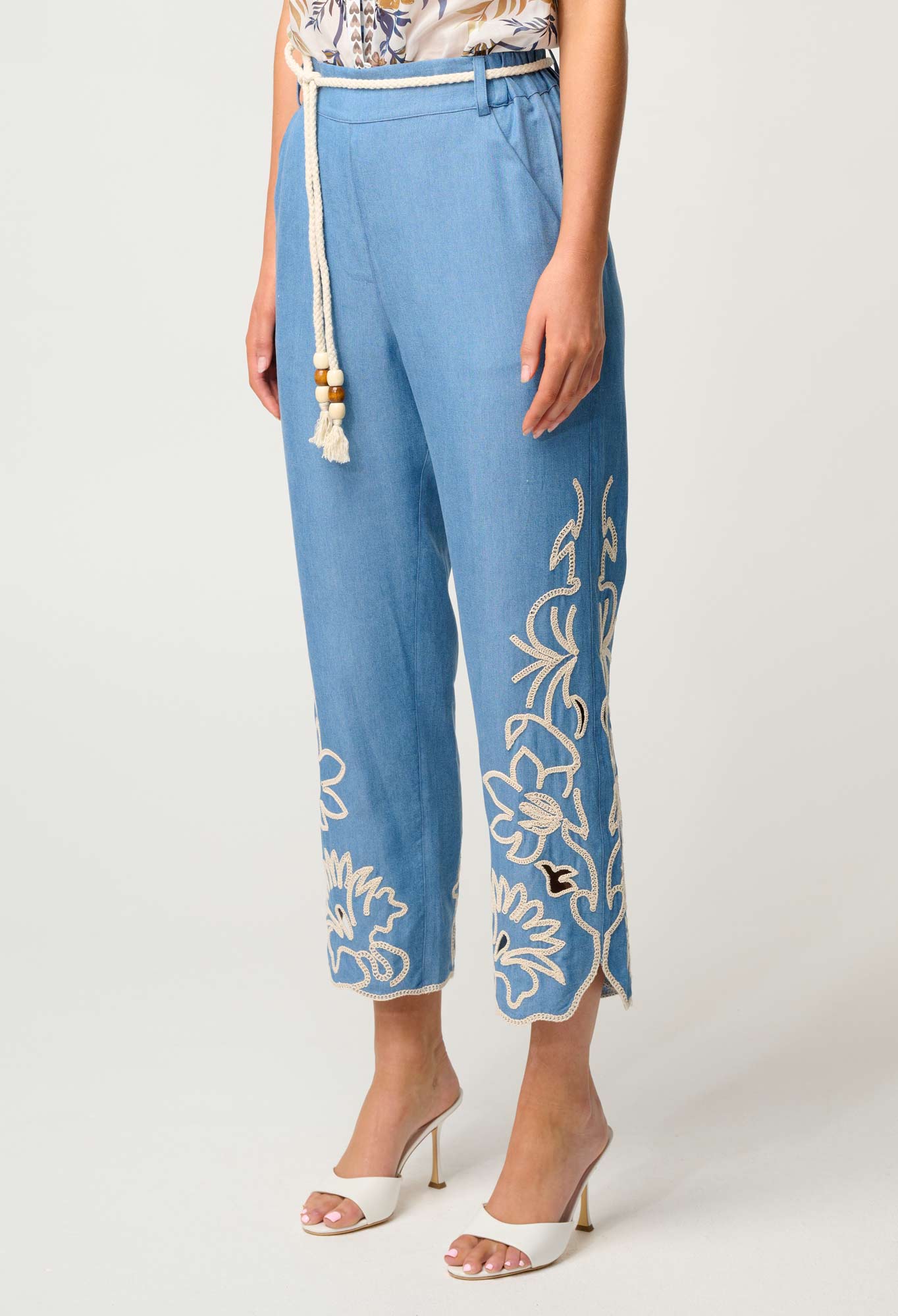 ONCE WAS Helm Tencel Embroidered Straight Leg Pant sky