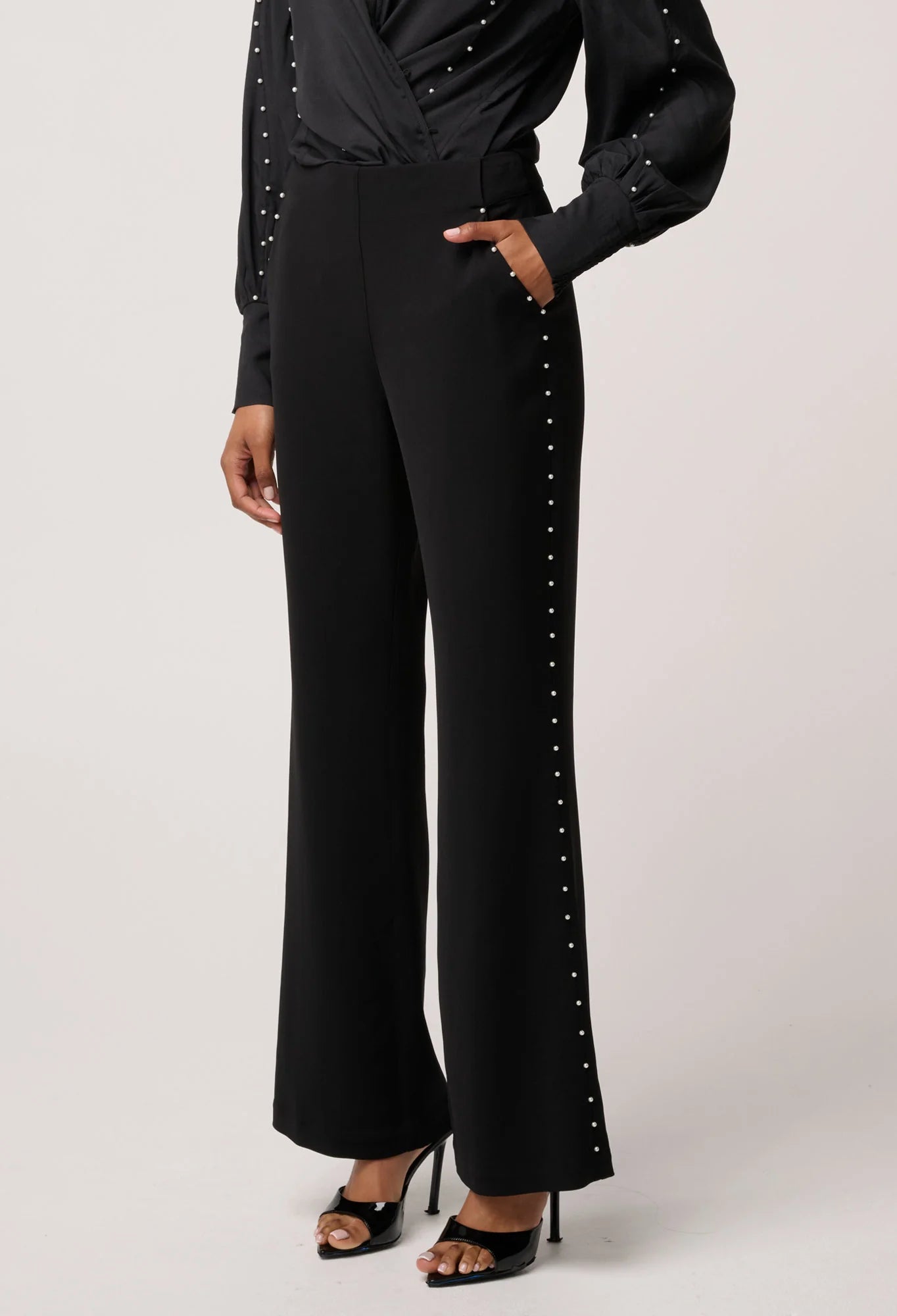 ONCE WAS Marcela Pearl Embellished Stretch Pant black