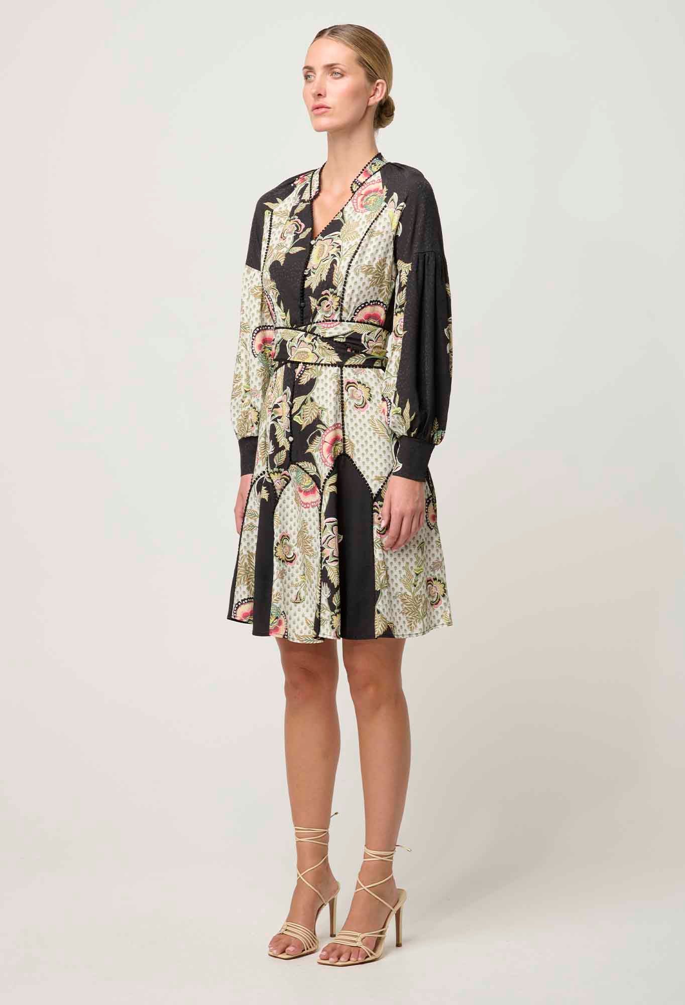 ONCE WAS Emersyn Linen Viscose Dress mariposa nero