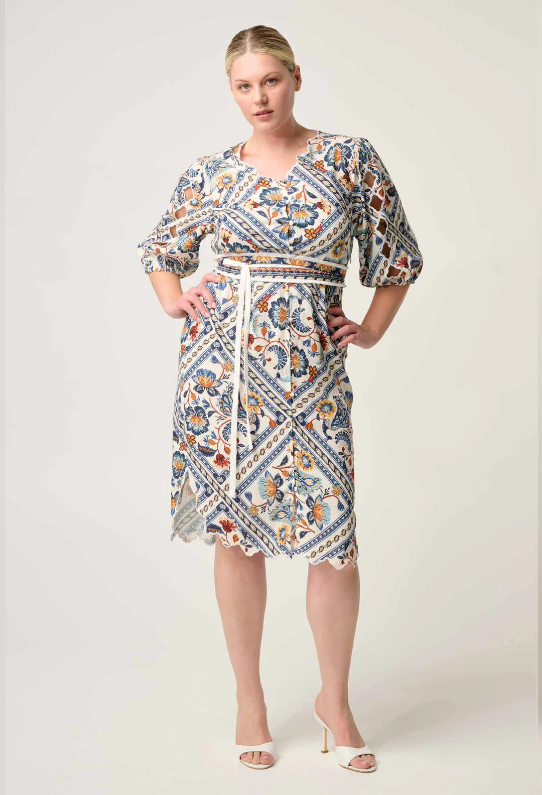 ONCE WAS Theia Scallop Embroidered Dress petinos floros