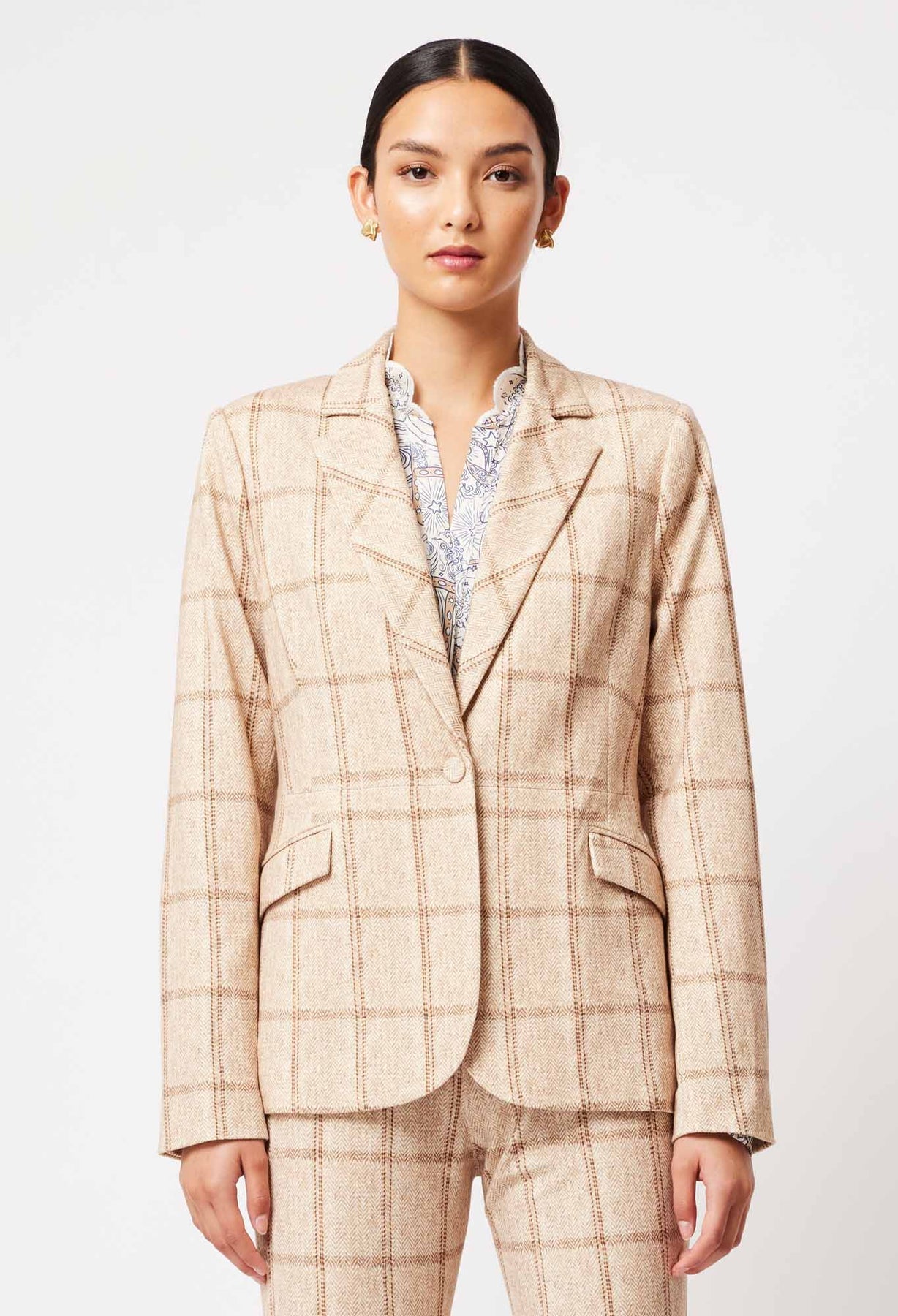 ONCE WAS Venus Ponte Blazer oatmeal check