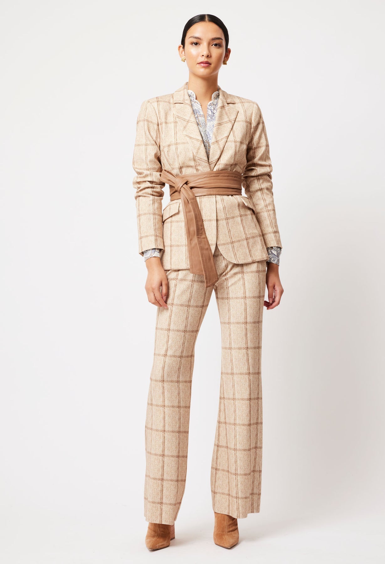 ONCE WAS Venus Ponte Blazer oatmeal check