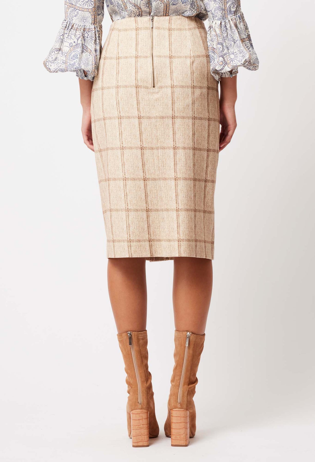 ONCE WAS Eddie Ponte Skirt oatmeal check