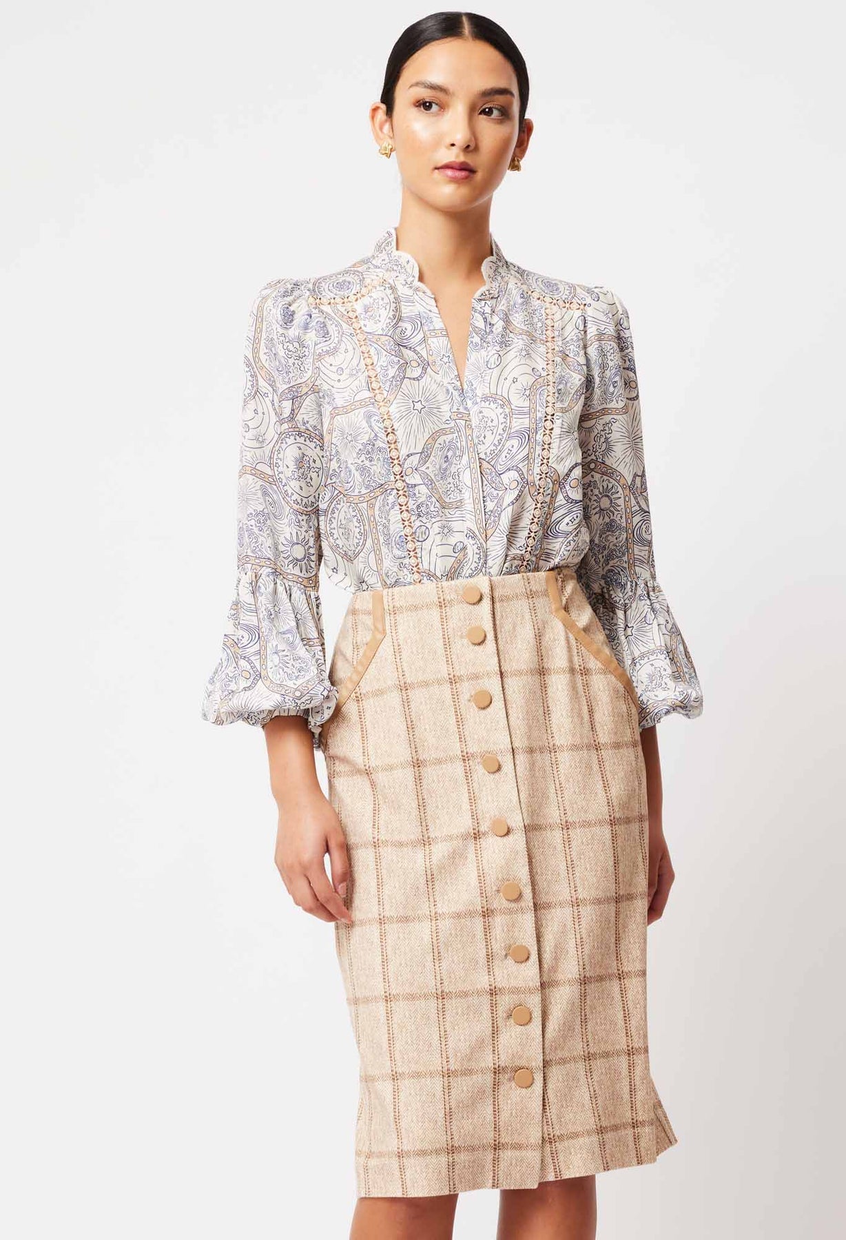ONCE WAS Eddie Ponte Skirt oatmeal check